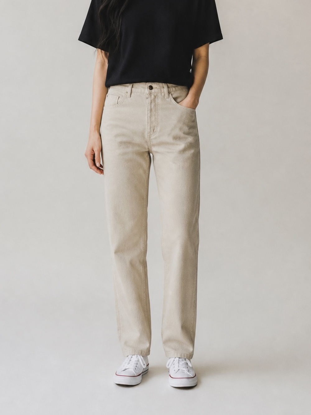 NWT Women’s Cream Ecru Straight Leg Jeans EU 38 US 6 High Rise Neutral Denim